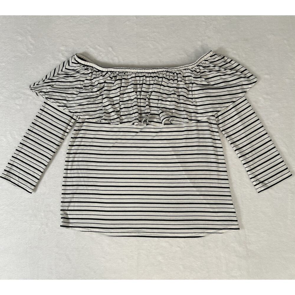 American Eagle Nautical Off Shoulder Top Size S Beachy Coastal Boat Neck Ruffle